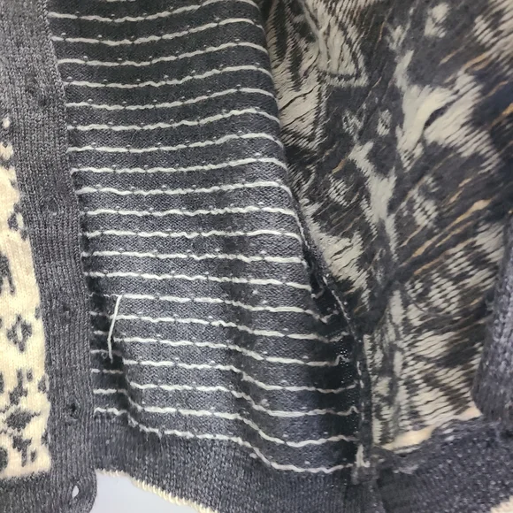 Carroll Reed Gray Cream Snowflake Cardigan‎ Wool Lambswool Angora M Vintage - Picture 9 of 12